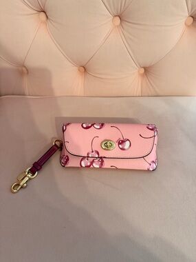 Coach Pink Cherry Print Sunglasses Case with Gold Hardware